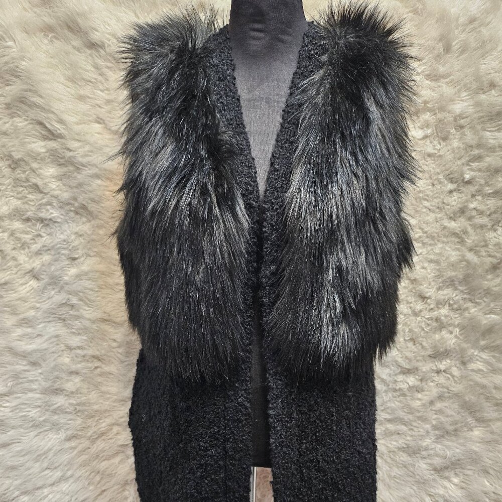Guess Black Knit Faux Fur Wool Blend Knit Sweater Vest